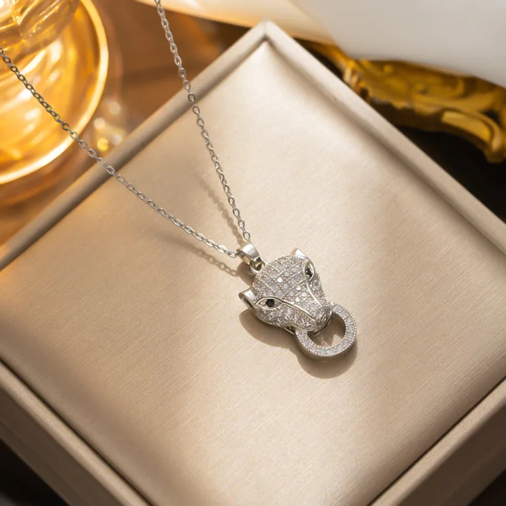 Elegant Silver Panther Pendant Necklace